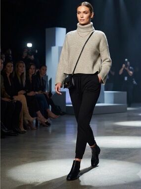 Ribbed Turtleneck Sweater in Light Gray